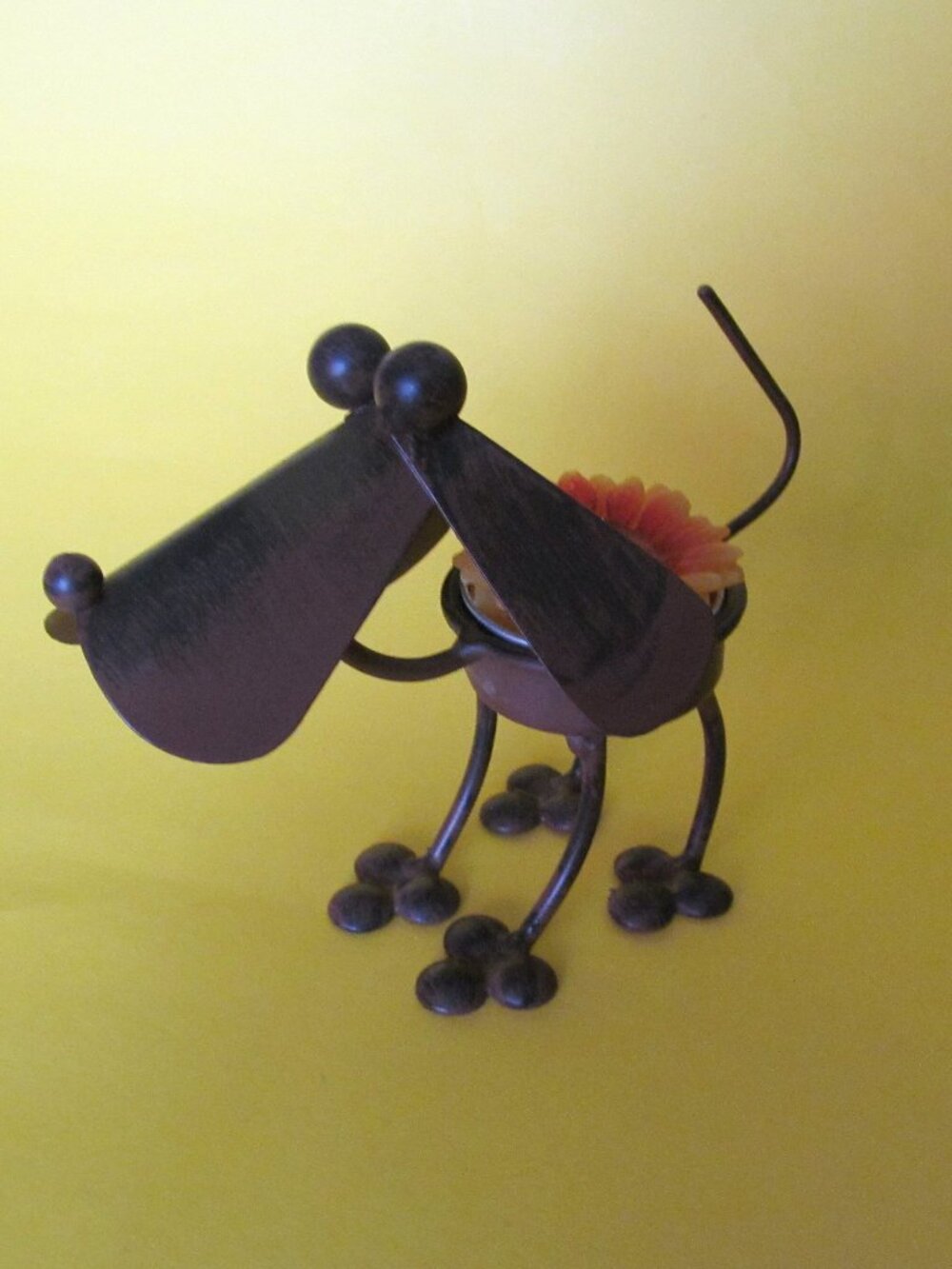Metal dog votive candle holder